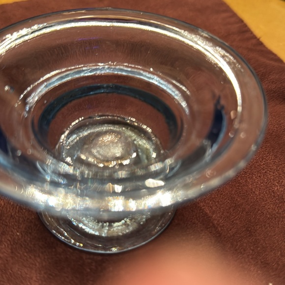 Vintage Set of 2 Round BLUE Glass Candle Holders - Picture 4 of 4